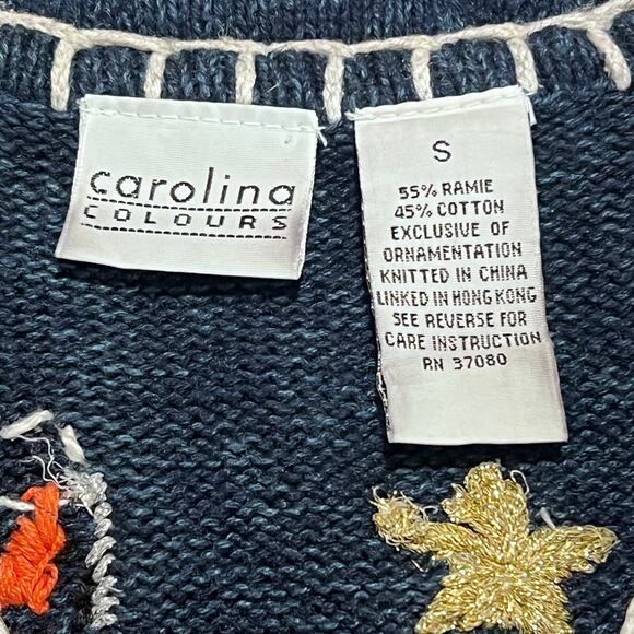 Carolina Colours Christmas Sweater Vest Snowmen Santa Stars Blue Size Small - Picture 6 of 7